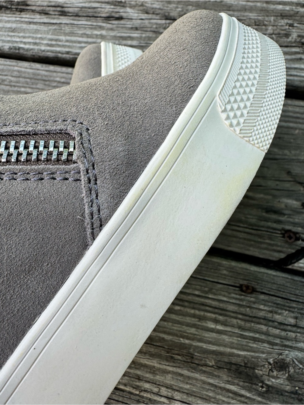 Steve Madden Taupe Suede Wedge Booties with Side Zippers - Picture 6 of 16